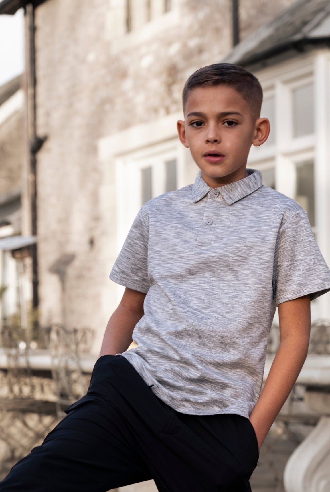 Boys Grey Space Dye Polo V2 - Vincentius