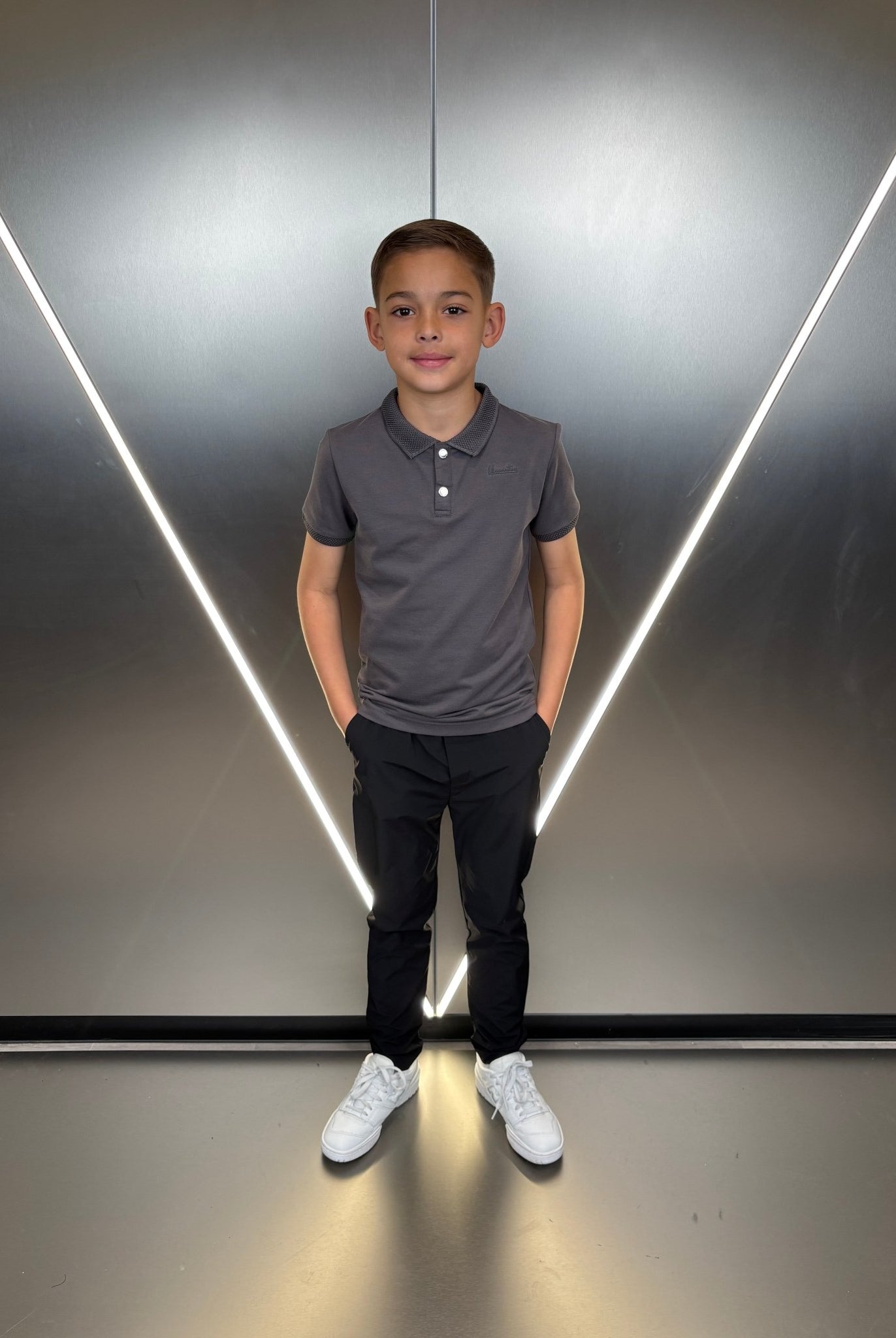Boys Luxury Pique Logo Polo - Charcoal - Vincentius