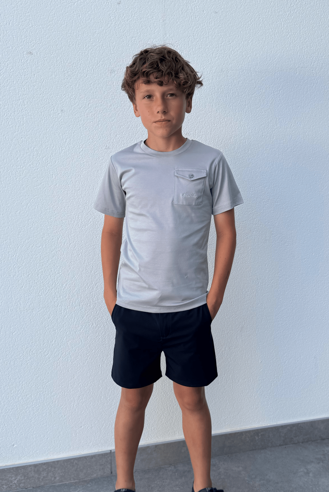 Boy's Luxury Pocket Logo T-Shirt - Ice Grey - Vincentius