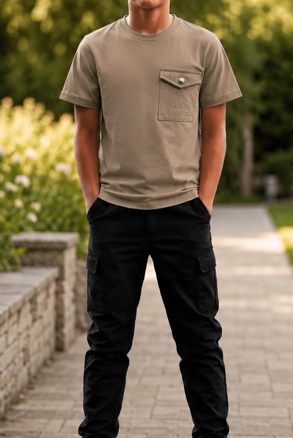Boy's Luxury Pocket Logo T-Shirt - Mocha - Vincentius