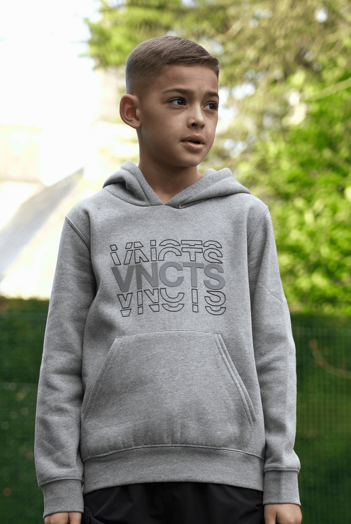 Boy's Rolling Letters Luxe Hoodie - Grey Marl - Vincentius