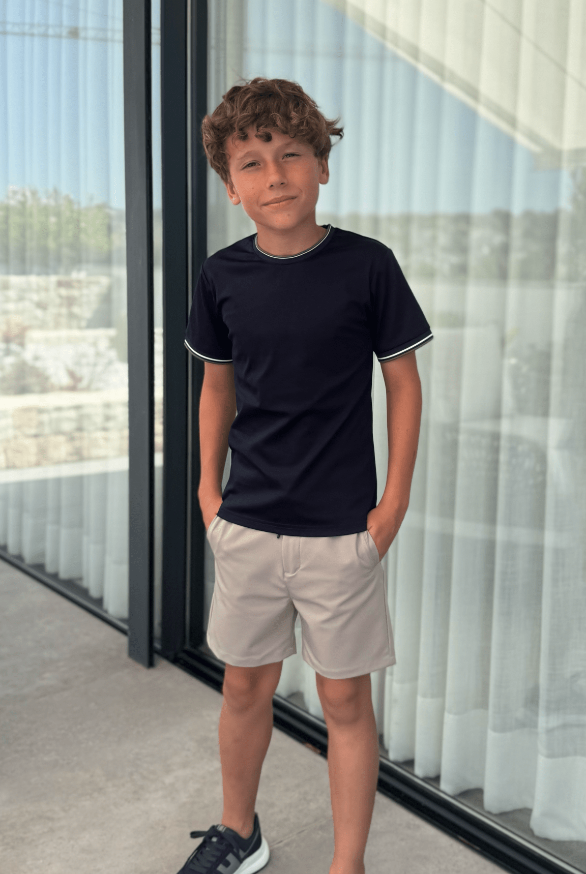 Boy's Striped Cuff T-Shirt - Navy - Vincentius
