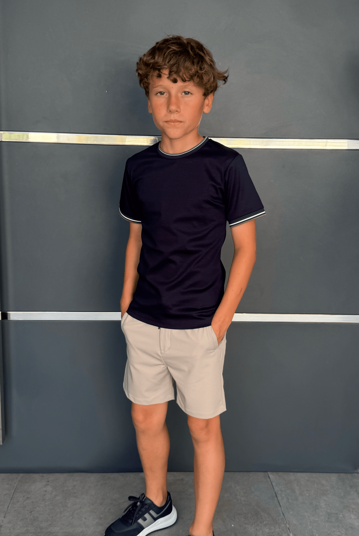 Boy's Striped Cuff T-Shirt - Navy - Vincentius
