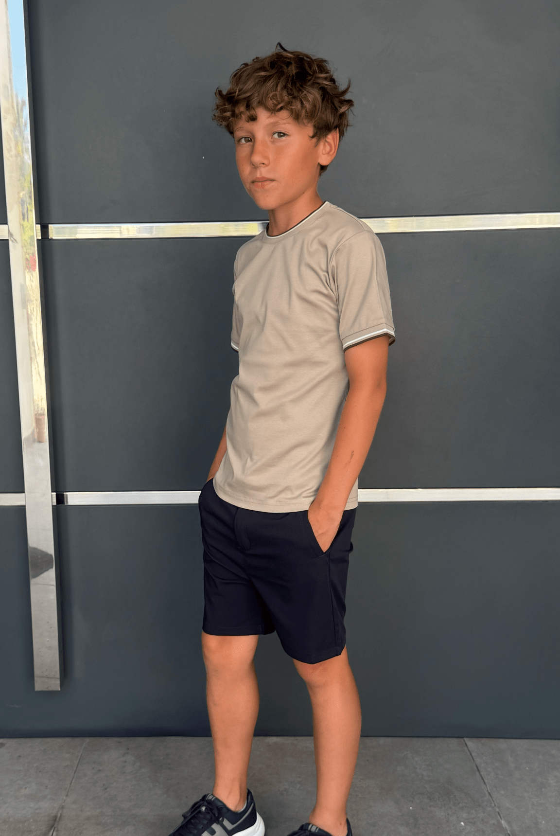 Boy's Striped Cuff T-Shirt - Sand - Vincentius