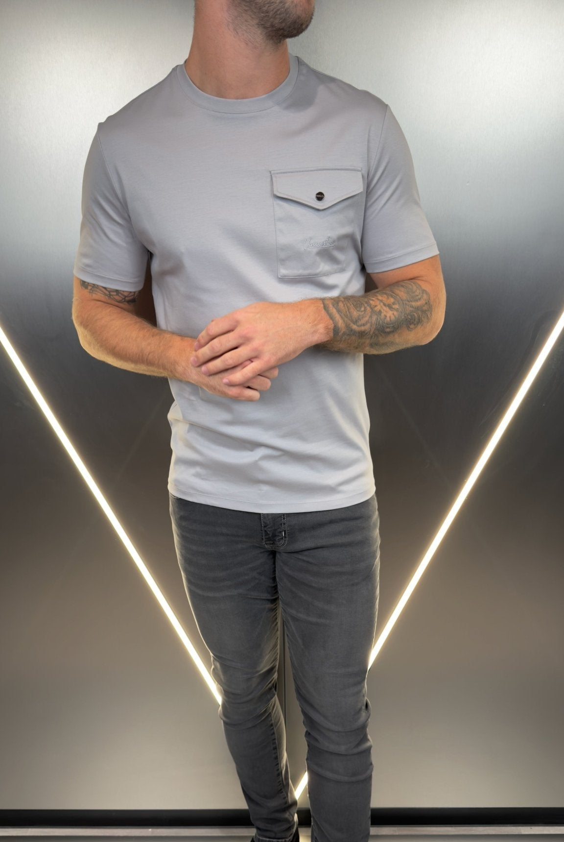 Luxury Mercerised Pocket Logo T-Shirt - Ice Grey - Vincentius