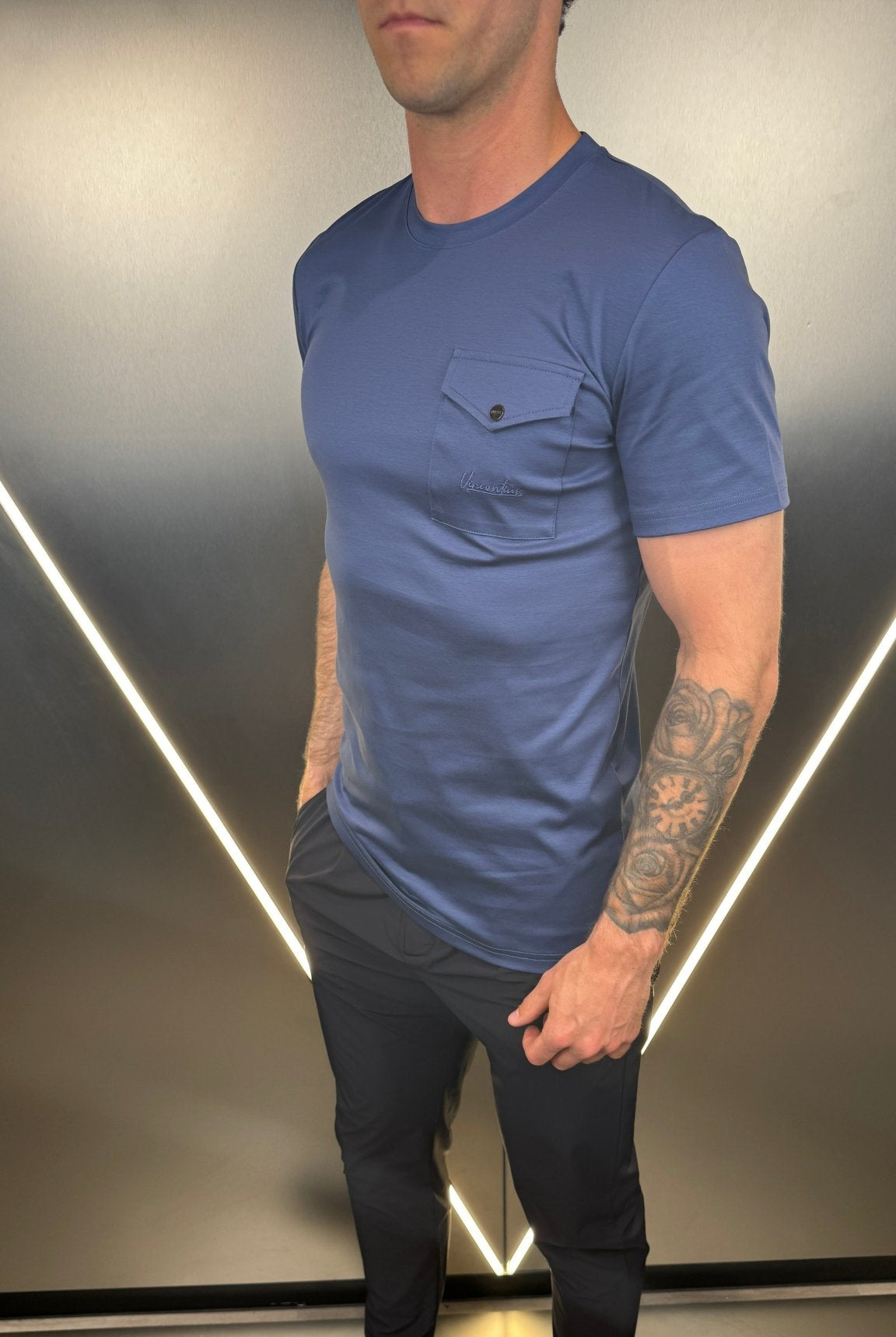 Luxury Mercerised Pocket Logo T-Shirt - Sapphire - Vincentius