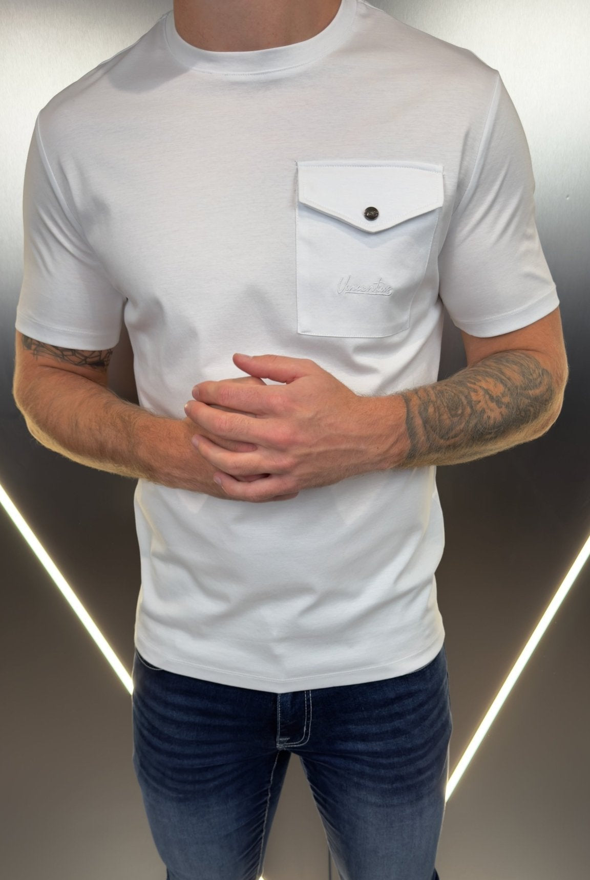 Luxury Mercerised Pocket Logo T-Shirt - White - Vincentius