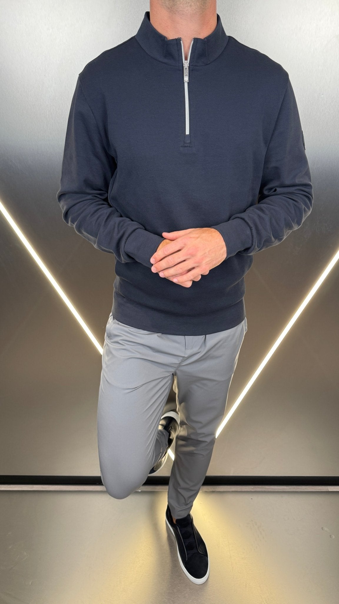Pique Cotton 1/4 Zip - Navy - Vincentius