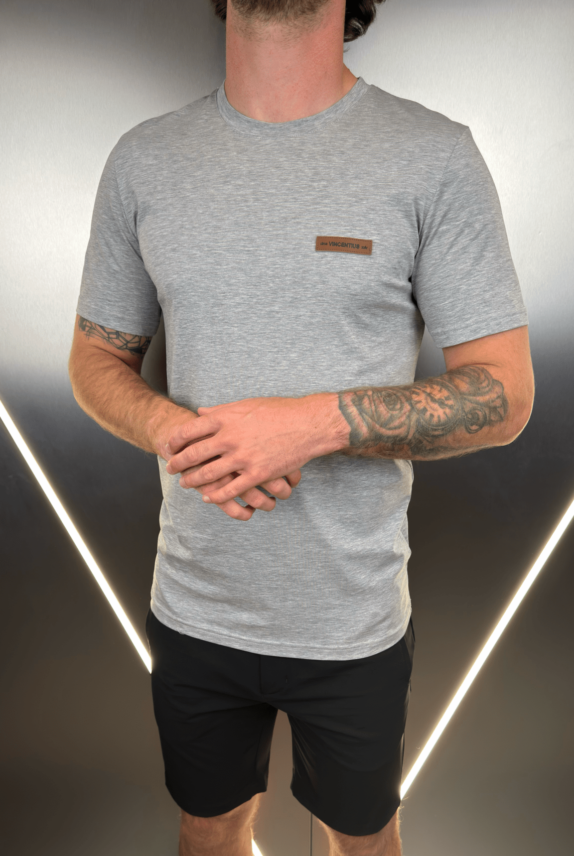 Vincentius Leather logo T-Shirt - Grey - Vincentius
