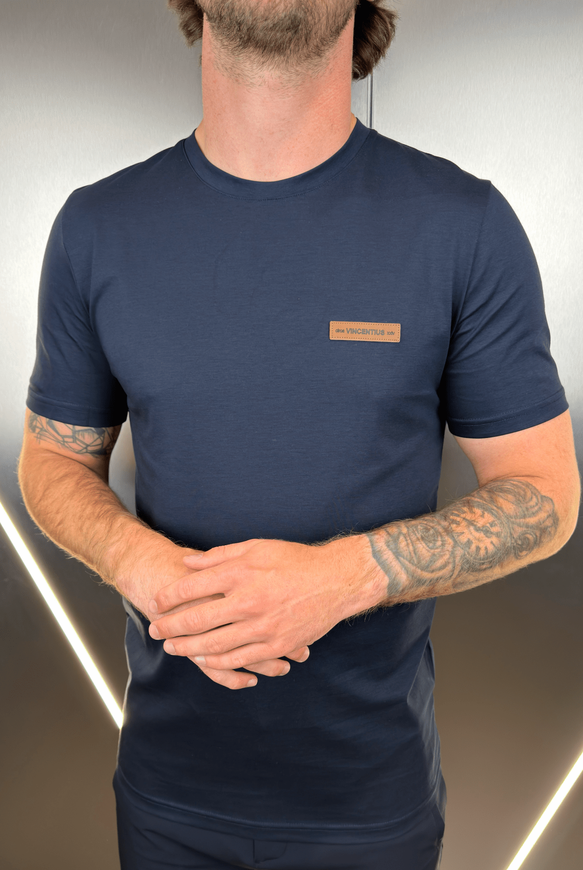 Vincentius Leather logo T-Shirt - Navy - Vincentius