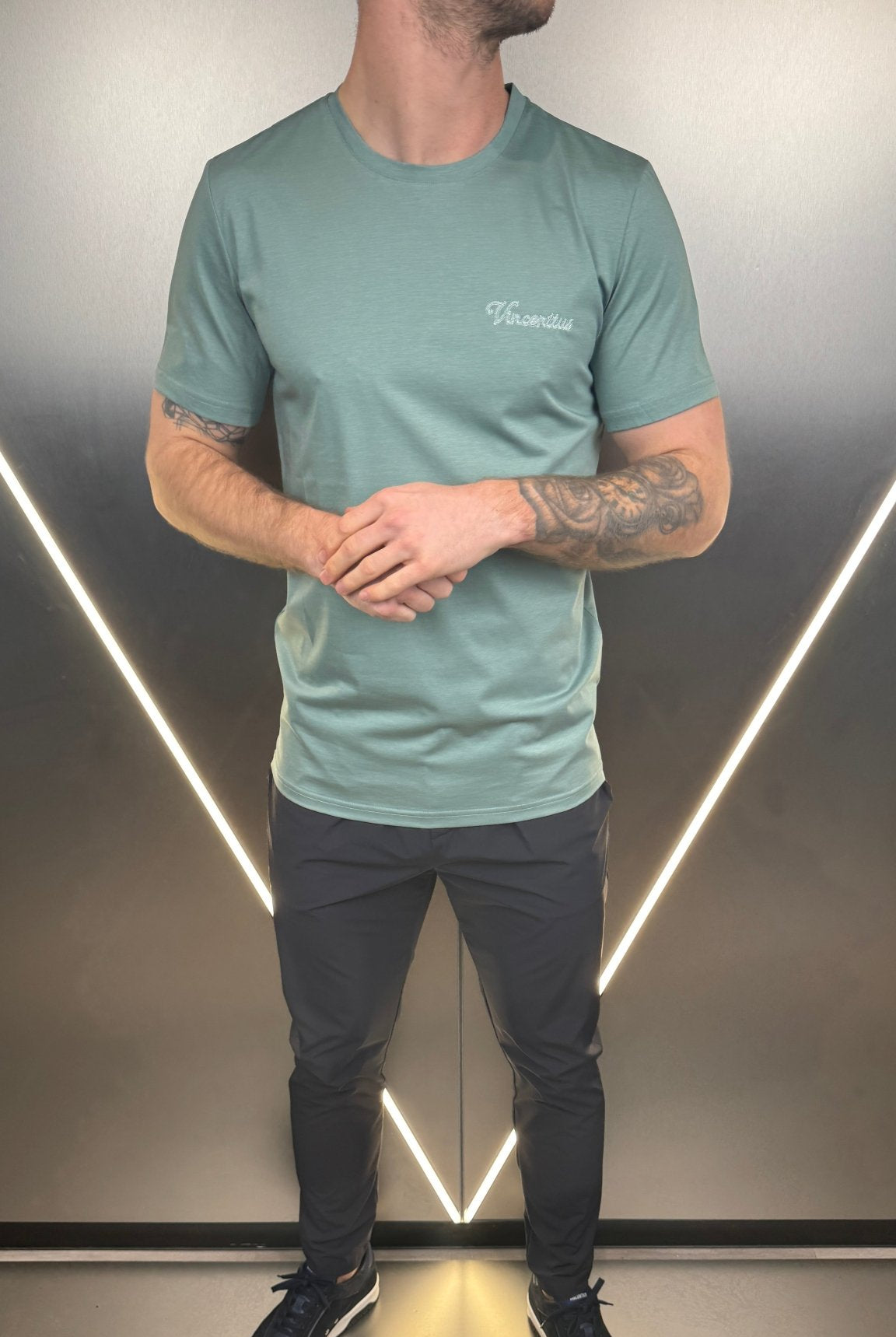 Vincentius Script Logo T-Shirt - Sage - Vincentius