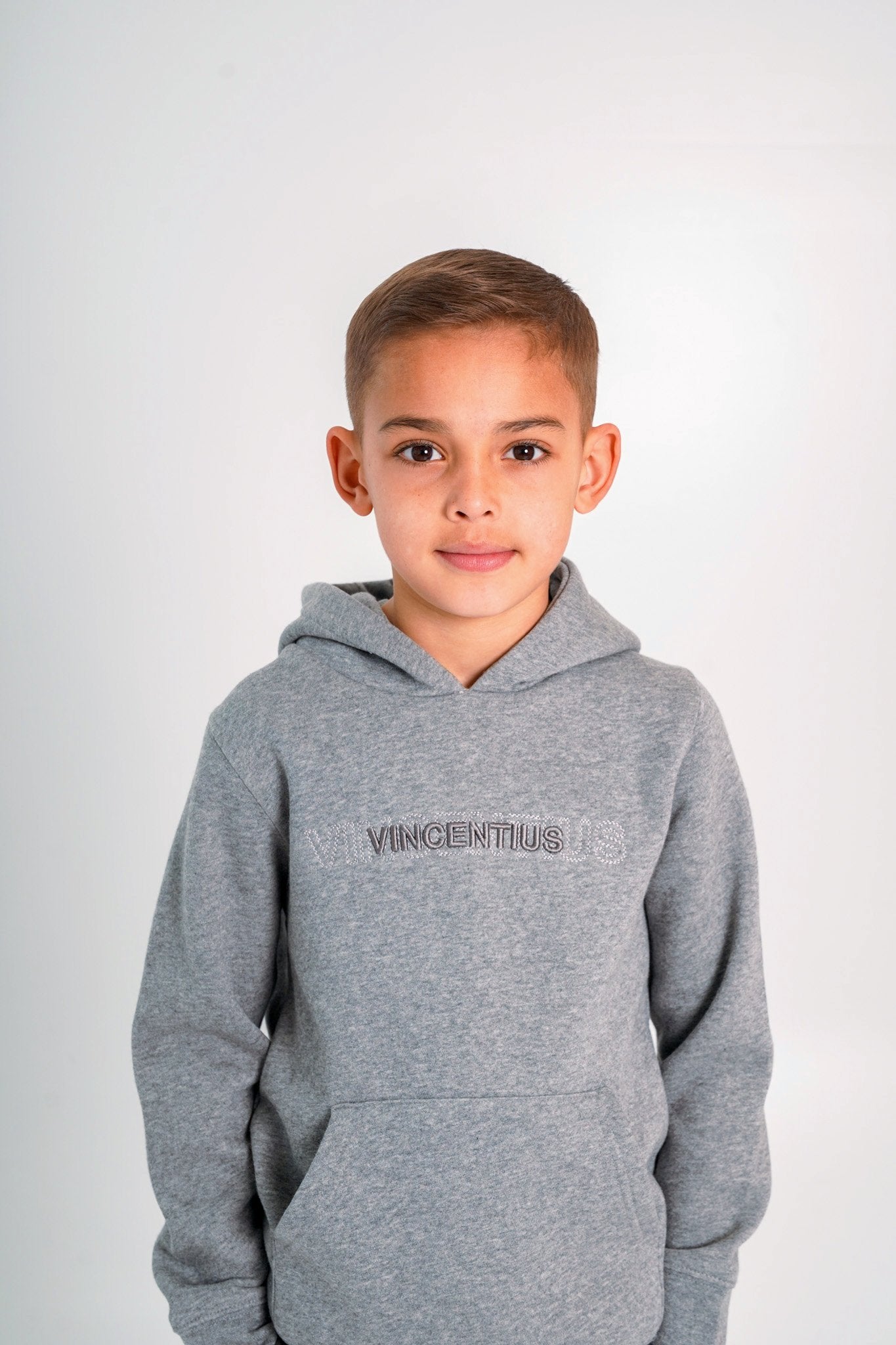 Boy's Double Embroidery Luxe Hoodie - Grey - Vincentius