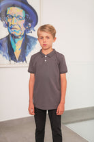 Boys Luxury Pique Logo Polo - Charcoal - Vincentius