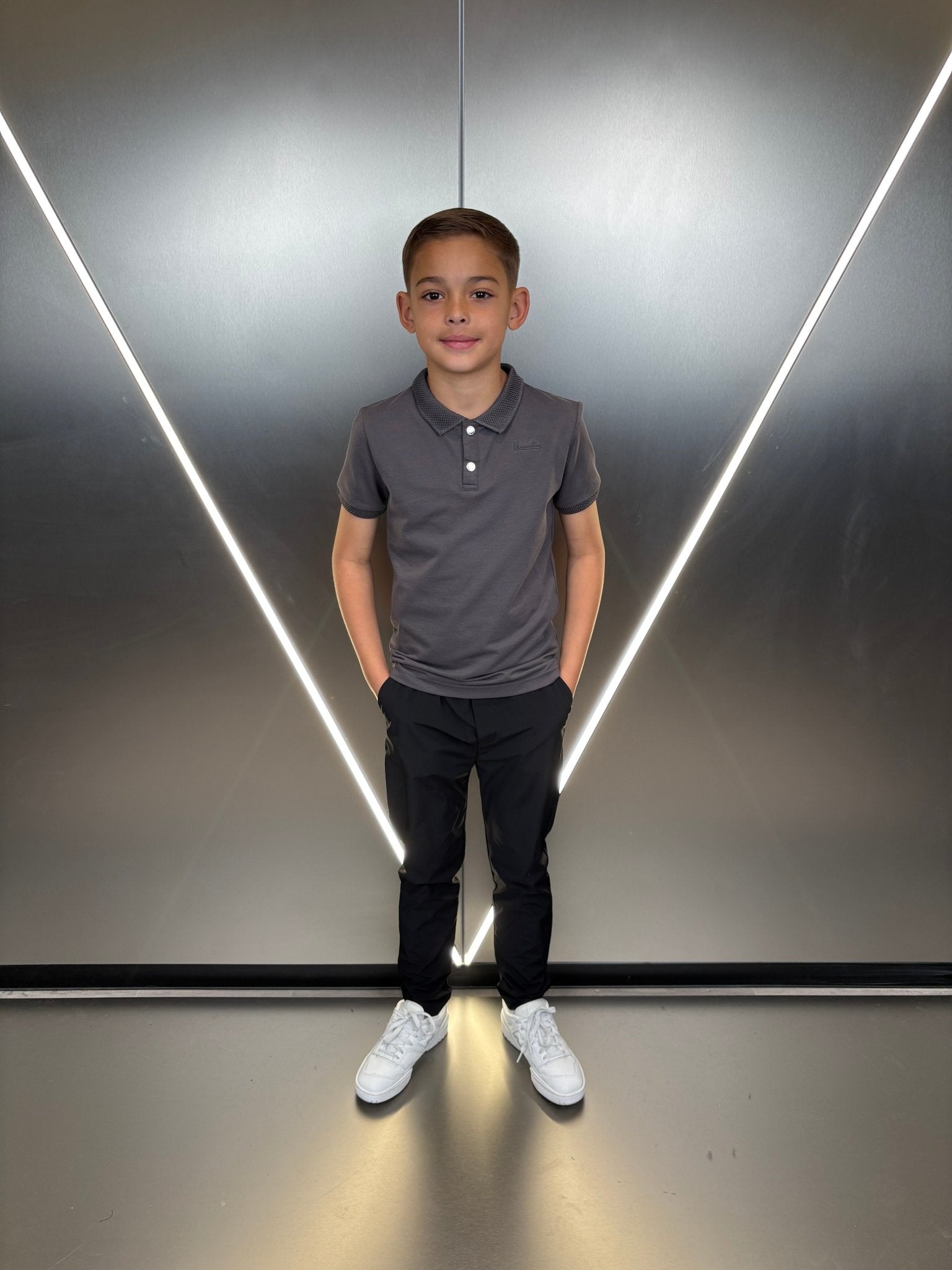 Boys Luxury Pique Logo Polo - Charcoal - Vincentius