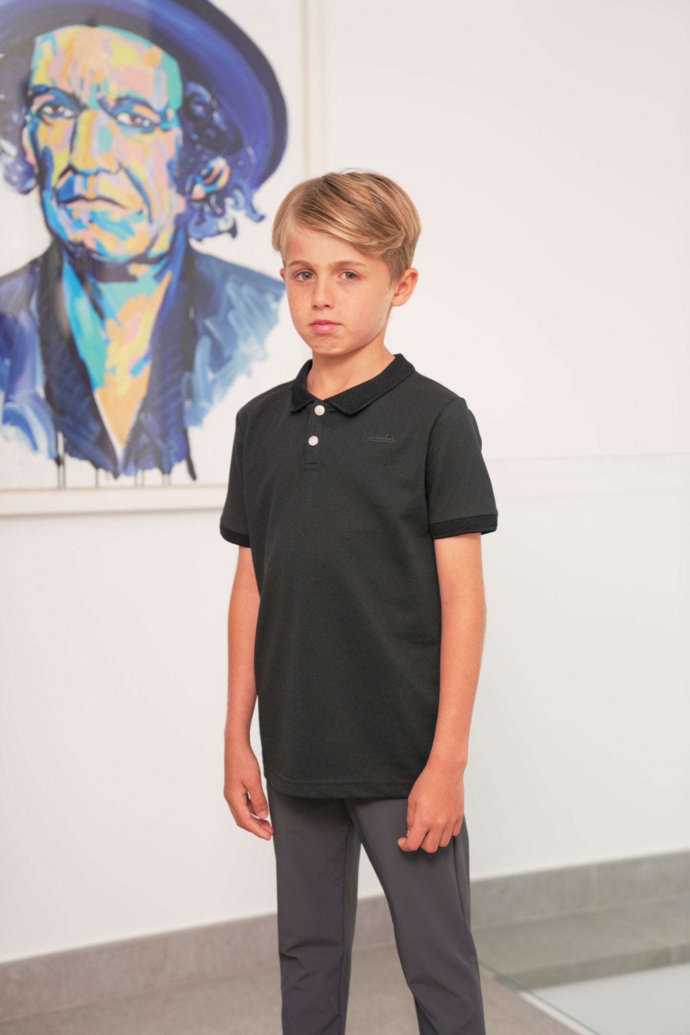 Boys Luxury Pique Logo Polo - Navy - Vincentius