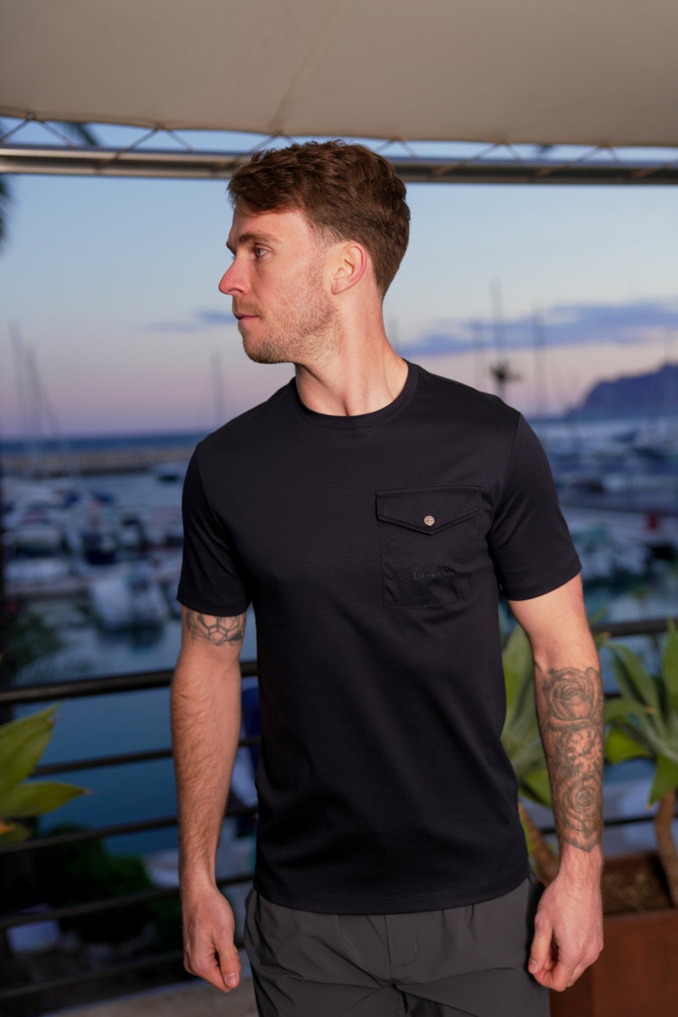 Luxury Mercerised Pocket Logo T-Shirt - Navy - Vincentius