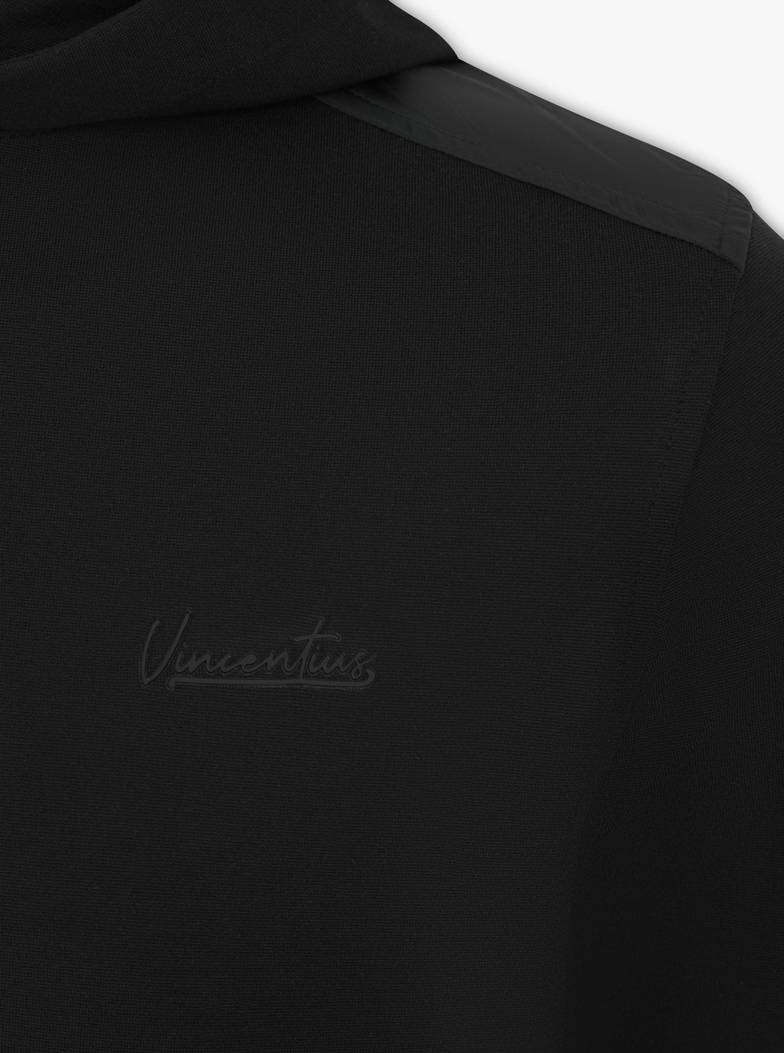 Luxury Nylon Panel Logo Hoodie - Black - Vincentius