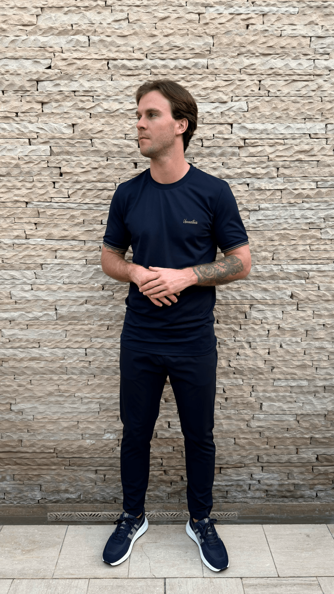 Signature Textured Cotton T-Shirt - Navy - Vincentius