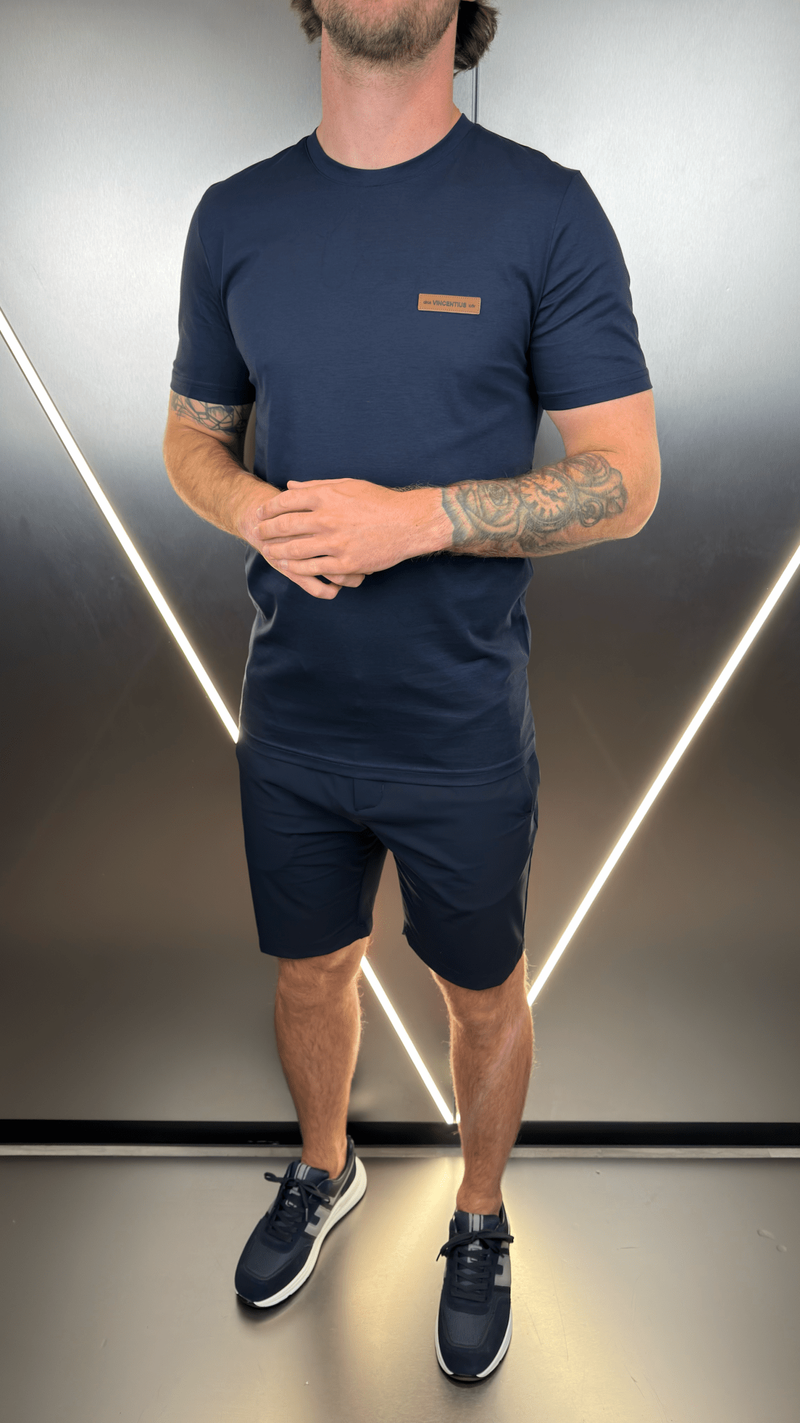 Vincentius Leather logo T-Shirt - Navy - Vincentius